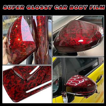 Lypumso Red Forged Carbon Fiber Vinyl Wrap, High Gloss Car Wrap Vinyl Roll, Auto DIY Decal Film Sheet with Air Release Technology, Self-Adhesive Car Wrapping 1ft x 5ft - color: High Gloss Red, size: 1ft x 5ft