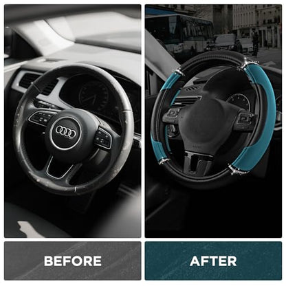 Road Comforts Leather Steering Wheel Cover - Made with PVC Leather - Anti-Slip, Universal Fit 14 1/2 inches to 15 inches - Dark Blue - color: Dark Blue