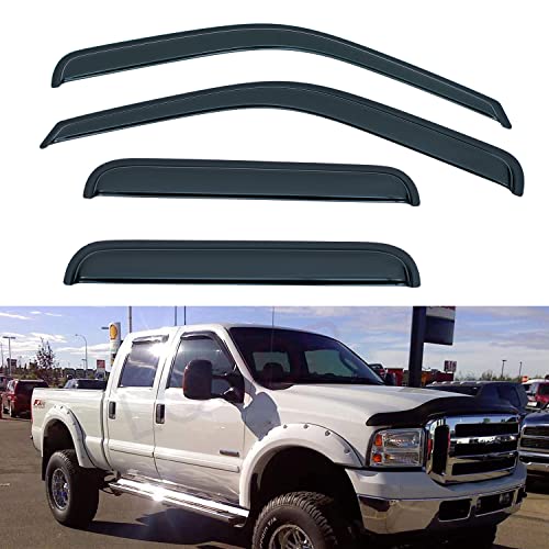 Set of 4 Front+Rear Smoke Sun/Rain Guard Wind Deflector Outside Mount Tape-On Acrylic Window Visors Compatible With 99-16 F250/F350/F450/F550 Super Duty Supercrew/Crew Cab With 4 Full Size Doors - size: Compatible with 1999-2016 Ford F-250