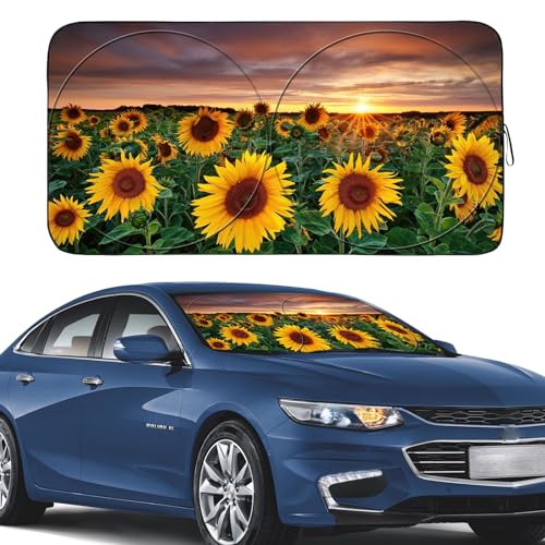 Gven Windshield Sun Shade for Car, Foldable Sunflower Vehicle Sun Visor Shade for Car Windshield Sunshade Heat Reduction Blocks UV Rays for Pickup Truck SUV (Sunflower, S) - color: Sunflower, size: Standard