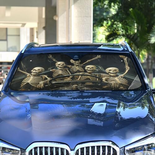 Windshield Sun Shade Funny Skeletons in Car Front Window Block UV Shades Visor Reflective Retractable for Car SUV Trucks - color: F011