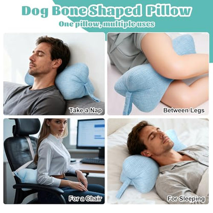 Neck & Cervical Pillow, Dog Bone Shaped Neck Pillow with 2 Fixed Ropes and Loops on Each End, for Chiropractic and Lumbar Spine Support, Travel Car Neck Cushion for Headrest Pillows, Blue - color: Blue