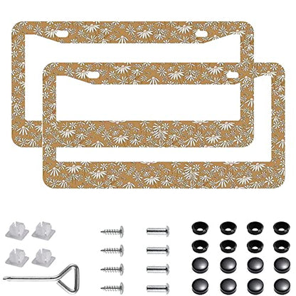 2Pcs Boho Pattern License Plate Frames Cover Holders Stainless Steel Boho Pattern License Plate Cover with Screw Caps Cover and Screwdriver Set - 2-Hole for Girl Women (Boho Pattern) - color: Boho Pattern