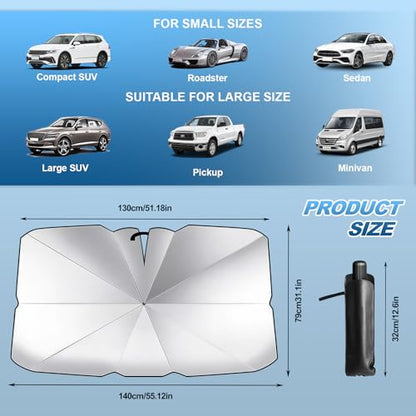 Car Windshield Sun Shade Umbrella,53" x 29" Sun Visor for Car Windshield,Foldable UV Protector & Heat Block Reflector,Full-Coverage Front Window Sunshade Umbrella Shield for Outdoor & Daily Use (L) - size: L