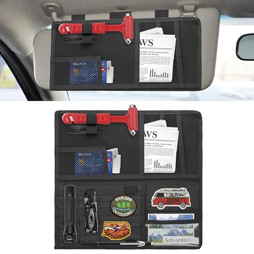 Tactical Visor Organizer, Car Visor Organizer, Sunvisor Organizers, Tactical Visors Cover Molle Webbing, Truck Accessories for Men, Car Sunshade Storage Pouch (Black) - color: Black