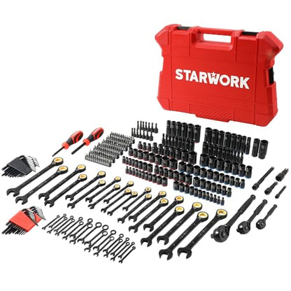 STARWORK TRUE MECHANIC 303-Piece Mechanics Tool Set, 120-Tooth Ratcheting Wrench Set, 1/4", 3/8", 1/2" Drive, Professional, SAE/Metric