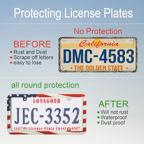 2Pack License Plate Cover and Frames,Clear Front and Rear License Plate Holder Shield,Unbreakable Car Licence Plate Frame Protector fits Any US Plates with Screws & Caps (American Flag Frame) - color: American Flag Frame with Clear Cover