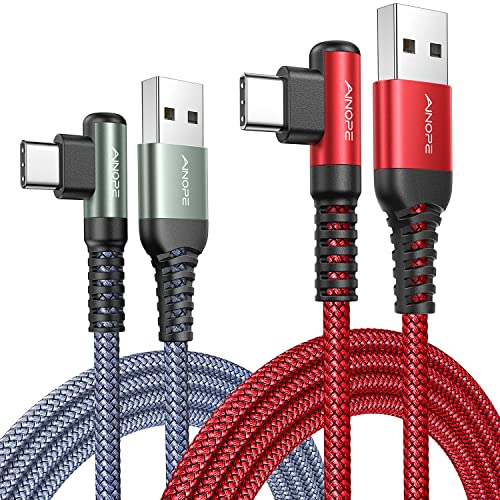 AINOPE USB Type C Cable [2-Pack, 6.6ft] 3.1A USB Fast Charge Cable Right Angle，Resistant Nylon Braided USB C Charging Cable Compatible with Galaxy S10 S9 S8 Plus S21, Note 10 9 8, V20 - color: Grey+Red, size: 6.6FT+6.6FT