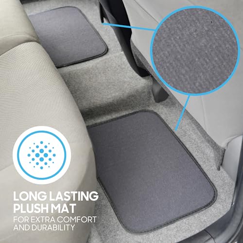 BDK Premium Medium Gray Carpet Floor Mats for Cars - Universal Fit Interior 4-Piece Car Mats Full Set with Vinyl Heel Pad Protector - Cute Car Accessories Interior Floor Covers for SUVs & Trucks