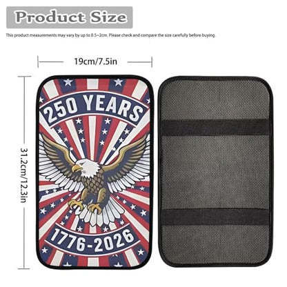 Dreaweet 250th Anniversary Car Center Console Cover Patriotic Eagle Flag Car Accessories Soft Scratch Proof Armrest Cover Center Console Cushion Pad Easy to Install - color: Bald Eagle 250 Years