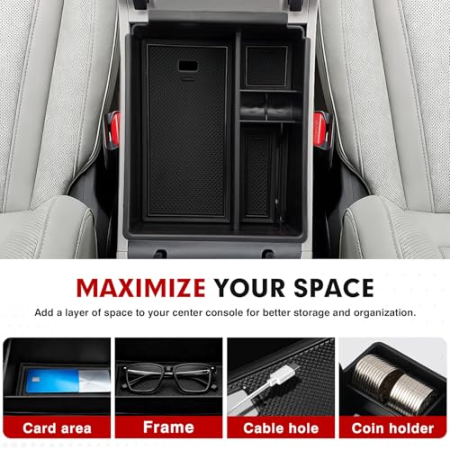 Autorder Center Console Organizer for 2022-2026 Hyundai Santa Cruz Accessories Car Armrest Storage Box Middle Console Tray Container with Black & Red Non-Slip Silicone Mats - size: 2022-2026 Santa Cruz