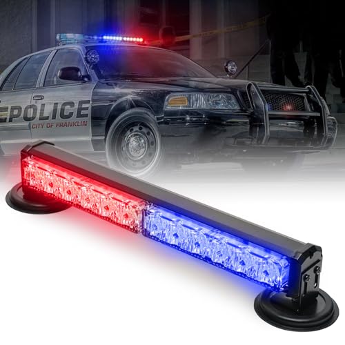 14 in Battery Powered Police Emergency Strobe Lights Bar Wireless Rooftop Mini Hazard Flashing LED Beacon Warning Light w/Magnetic Base for Law Enforcement Vehicles Firefighter Trucks (Red/Blue) - color: Red/Blue