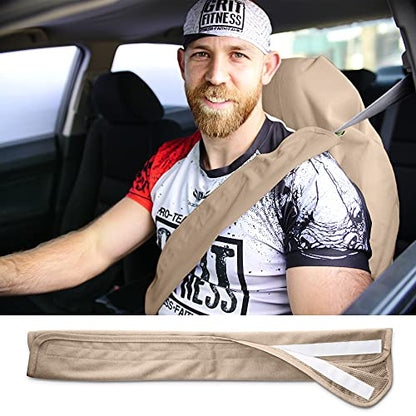 Seatbelt Covers - Removable Car Seat Belt Cover for Women, Men, Kids - Tan 20 in Long Waterproof Seat Belt Cushion with Protection from Sweat and Odor for All Vehicles - color: Tan