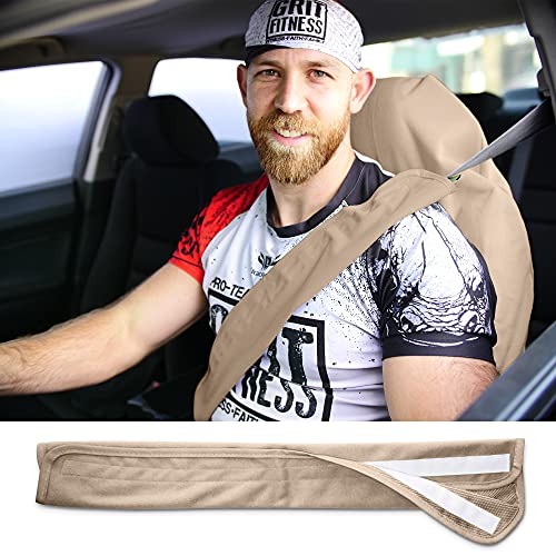 Seatbelt Covers - Removable Car Seat Belt Cover for Women, Men, Kids - Tan 20 in Long Waterproof Seat Belt Cushion with Protection from Sweat and Odor for All Vehicles - color: Tan