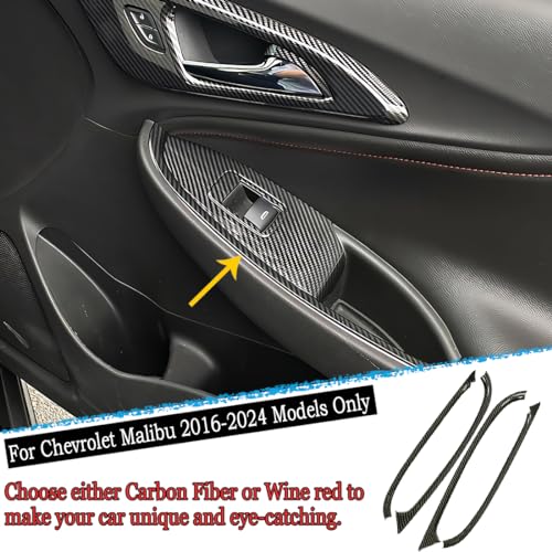 MUXEE Window Switch Panel Cover Trim for Chevrolet Malibu 2016-2024 Carbon Fiber Window Control Button Trim Sport Interior Trim Full Set - color: carbon fiber
