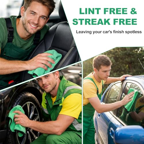 Tallew 12 Pcs Microfiber Towels for Cars, 800 GSM Plush Drying Cleaning Cloth Bulk, 16 x 16 Inch Thick Absorbent Wash Detailing Towels for Car Polishing, House, Kitchen Cleaning(Green) - color: Green