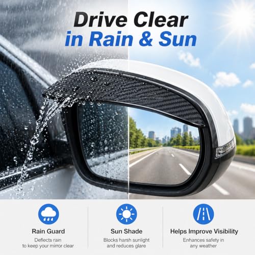 2PCS Side Mirror Visor Rain Guards, Car Rear View Mirror Rain Cover, Silicone Rain Shield, Mirror Cover Rubber Visor Guard