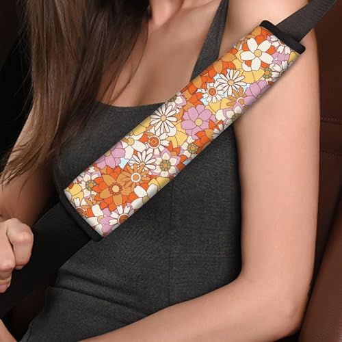 Hippie Flower Car Seat Belt Cover 2-Pack Soft Car Safety Seat Belt Strap Shoulder Pad Comfortable Driving Seat Belt Cover Pad Fit Most Cars, Truck, Suv, or Van - color: Hippie Flower