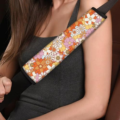 Hippie Flower Car Seat Belt Cover 2-Pack Soft Car Safety Seat Belt Strap Shoulder Pad Comfortable Driving Seat Belt Cover Pad Fit Most Cars, Truck, Suv, or Van - color: Hippie Flower