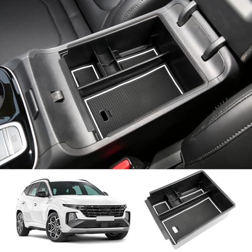 2025 2026 T ucson Accessories for 2022-2025 2026 Hyundai T ucson Center Console Organizer Armrest Storage Box Armrest Console Organizer Insert Tray White-trim(NOT FOR 2025 T ucson PHEV &Limited Model) - color: for Automatic 2025 T ucson SEL/SE/XRT White
