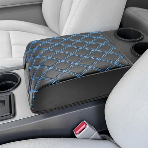 KBH Center Console Armrest Cover for F150 2004-2014, Lincoln Mark LT 2006-2008, Ford Expedition 2007-2017, Arm Rest Lid Covering, Anti-Scratch, Black-Blue Stitch (Fits Bucket Seat Console Only) - size: Bucket Seat, 04-14 F150, Blue Stitch