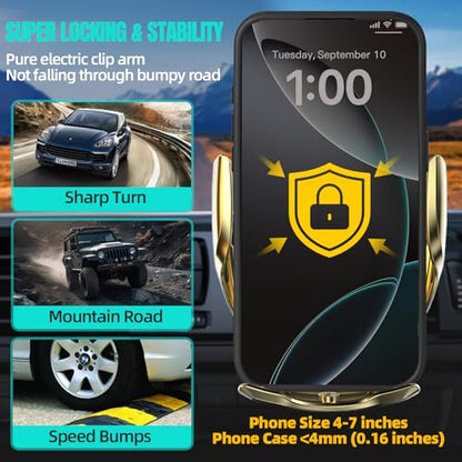 Wireless Car Charger, MAX 15W Fast Charging Auto Clamping, Sensing Phone Holder Mount, fit for iPhone 16 15 14 13 12 Pro Max Xs X, Samsung Galaxy S24 Ultra S23 S22 S21 S20 Note20 (5-Golden) - color: 5-Golden