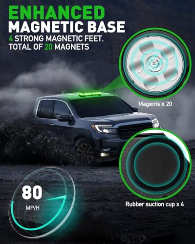 HLauto 406D Rooftop Emergency Strobe Lights Bar, 102 LED Green Mini Beacon Safety Flashing Warning Traffic Lights Bar w/Magnetic Base for 12-24V Trucks, Construction Vehicles, Snowplow, Cars - color: Green