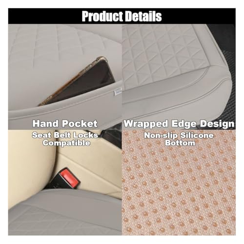 Leather Car Seat Cover, Auto Front Bottom Seat Cover Luxury Car Seat Protector Anti-Slip Waterproof Cushion Cover with Storage Pocket, for Most Cars, Trucks, SUVs (Light Grey) - color: Light Grey