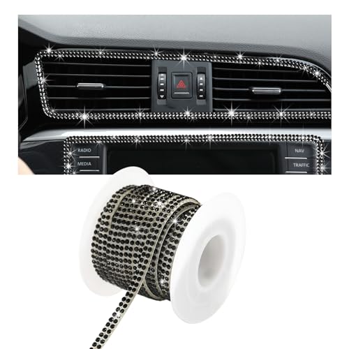 Bling Car Trim Self Adhesive, 16.4 Ft Rhinestone Auto Dashboard Line Molding Sticker Strips, DIY Bling Car Interior Decor Sticker for Women Girls, Vehicle Exterior Accessoreis (Black) - color: Black, size: 2-Row Rhinestone