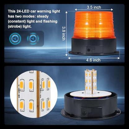 AnTom Magnetic Wireless Beacon Light, Rechargeable Emergency Flashing Warning Battery Operated Strobe Lights for Truck Vehicle, with 12-24v Cigarette Lighter Plug, Amber - color: Amber