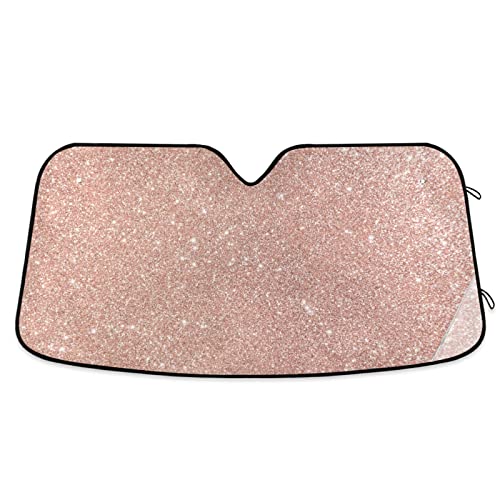Glitter Rose Gold Car Sun Shield Sparkle Confetti Sun Shade Windshield UV Ray Protection Foldable Sun Visor for Front Window Blocks Automotive Interior Accessories 55 X 27.6 in - color: Rose Gold, size: M