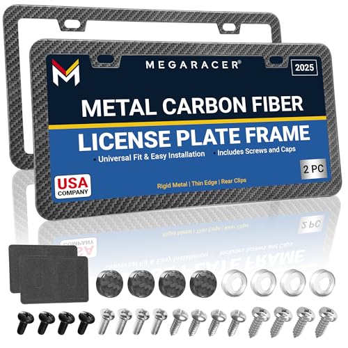 Premium Slim Carbon Fiber Design License Plate Frames – 2 Pack, Rust-Free Stainless Steel & Rattle-Free, Street Legal, Universal with Screw Caps, Thin Metal Front & Rear Car Tag Holders for Men - color: Carbon Fiber Design, size: 2 Piece