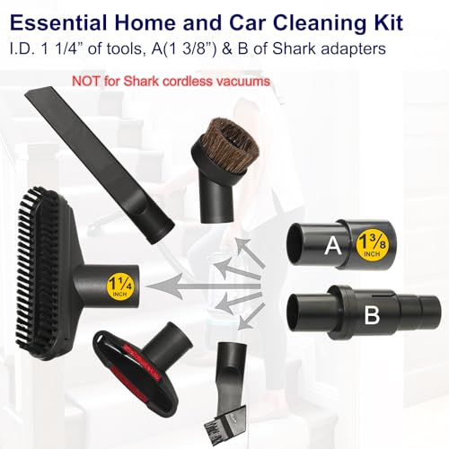 Portek Vacuum Attachments Compatible with Shark Navigator Lift-Away Deluxe Rotator Stratos DuoClean Corded Rocket Vac, Vacuum Accessories(Car Detailing Kit with Storage Bag)