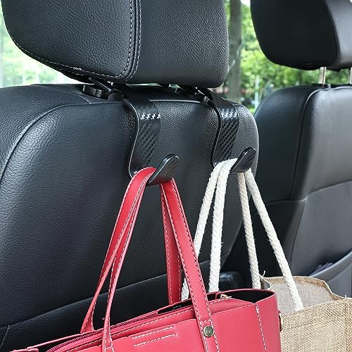 Car Seat Headrest Hooks Vehicle Storage Organizer for Purses Handbags Groceries Coats – Holds 55 lbs 360° Rotating Checkered Pattern Design 4 Pack (Black Checkered) - color: Black Checkered