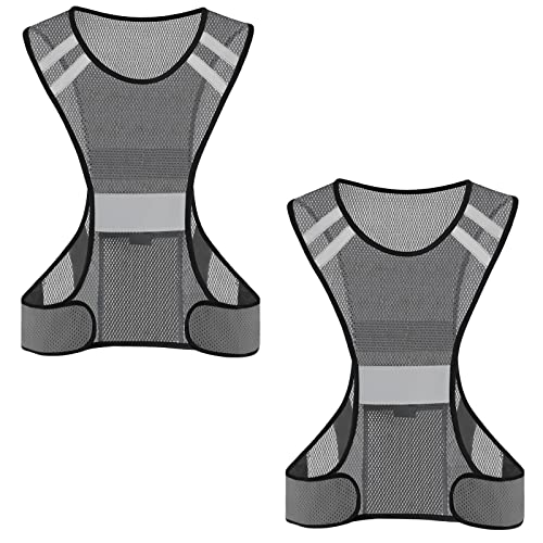 TCCFCCT Reflective Running Vest, High Visibility Running Gear with Large Pocket - color: 2 Pack Mesh Grey