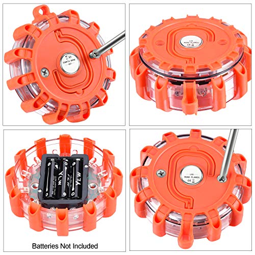 Tobfit 3 Pack LED Road Flares Emergency Lights Roadside Safety Beacon Disc Flashing Warning Flare Kit with Magnetic Base & Hook for Car Truck Boats | 9 Flash Modes (Batteries Not Included) (3) - color: 3 Sets