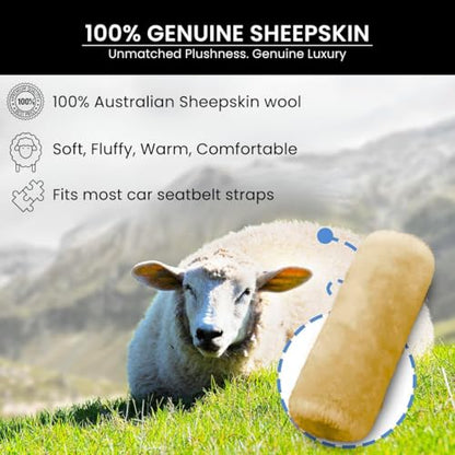 Andalus Genuine Sheepskin Car Seat Belt Cover Pad – Soft Fuzzy, Comfy Fluffy Seatbelt Covers, Shoulder Pad Neck Cushion Protector, Car Accessories for Woman, Man, Girl (Gold, 2-Pack) - color: Gold