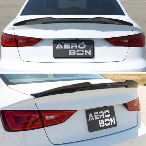 AeroBon Real Carbon Fiber Trunk Spoiler Compatible with 2014-2020 Audi A3 S3 RS3 Spoiler 8V Sedan Rear Spoiler (H Style) High Kick - size: H