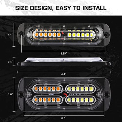 LINKITOM 12pcs Ultra Slim Sync Feature Surface Mount LED Emergency Beacon Hazard Warning Flashing Strobe Lights with Waterproof Controller and Long Heavy Cable for Car Truck Vehicle, Amber/White