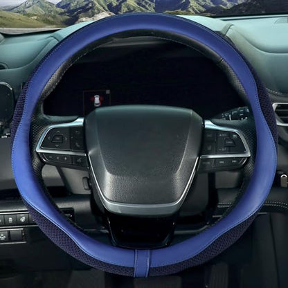 ZHOL Blue Steering Wheel Cover,Nappa Faux Leather with Comfort Grip,Non-Slip Breathable Universal Car Accessory for 15 Inch Steering Wheel - color: Blue