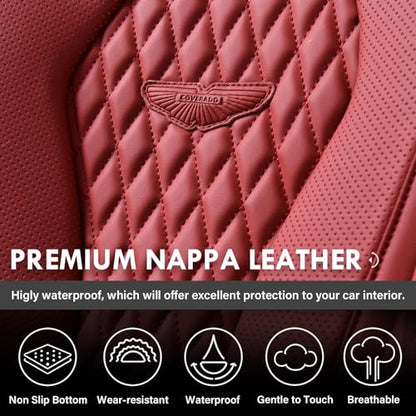 Coverado Car Seat Covers Full Set, Seat Covers, Car Seat Cover, Car Seat Covers Front Seats Back Seat Cover, Waterproof Car Seat Cushion, Leather Red Seat Covers Seat Protector Universal Fit Most Cars - color: Full-Red, size: FullSet