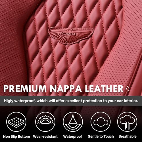 Coverado Seat Covers, Car Seat Covers Full Set, Red Car Seat Cover, Car Seat Covers Front Seats Back Seat Covers, Waterproof Car Seat Cushion, Leather Seat Protector Universal Fit Most Cars - color: Red, size: FullSet