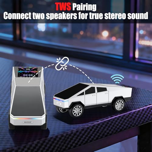 Futuristic Truck Bluetooth Replica Speaker with LED Display Screen – Portable Future-Style Audio with TWS Link, FM Radio, LED Lighting and Built-in Mic, For Every Technology and Truck Lover (Silver) - color: Silver