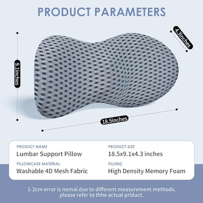 kasney Lumbar Support Pillow, Back Pillow for Low Back Pain Relief, Ergonomic Streamline Car Seat, Office Chair, Recliner and Bed (Gray) - color: Gray