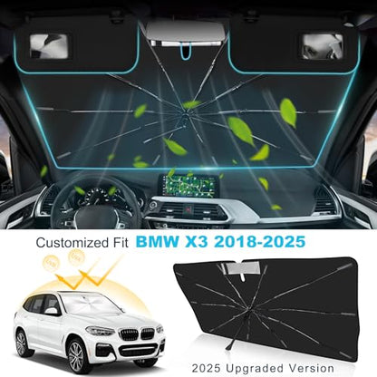 Windshield Sun Shade Umbrella Custom Fit for BMW X3 2018-2025 Foldable UV Protection Car Cover, Emergency Rain Shield & Dashboard Protector - Durable Auto Accessory - size: For BMW X3 2018+