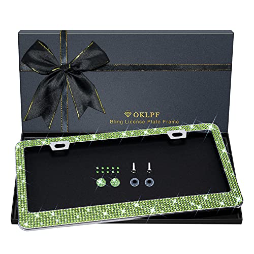 Bling License Plate Frame for Women, 1PCS Sparkly License Plate Frames| Over 1200 pcs 14 Facets Bedazzled Clear Glass Diamond Rhinestone Crystals w/Free Glitter Diamond Box (Olive Green) - color: olive green