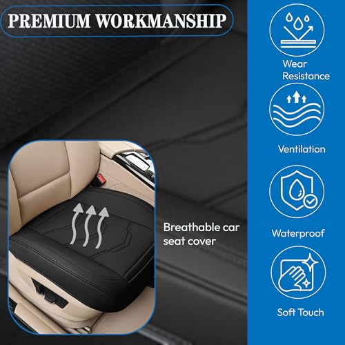 Car Seat Cover Front Bottom Seat Cushion Cover, PU Leather Breathable Anti-Slip and Full Wrap Driver with Front Storage Pocket, Car Seat Accessories, Universal Fit for 95% of Vehicles