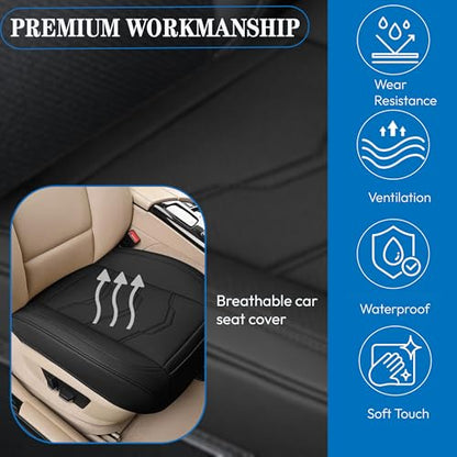 Car Seat Cover Front Bottom Seat Cushion Cover, PU Leather Breathable Anti-Slip and Full Wrap Driver with Front Storage Pocket, Car Seat Accessories, Universal Fit for 95% of Vehicles