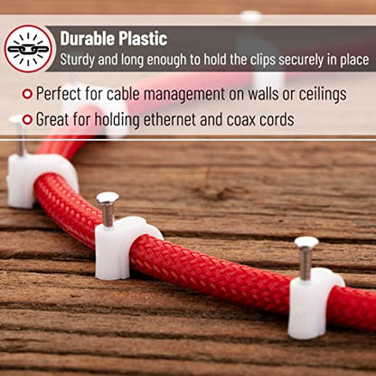 Bates Cable Clips with Steel Nails - White, 360 pcs, 4mm-10mm, Universal Cable Clips - color: White, size: 4-10mm