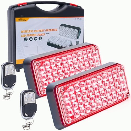 BooYu Red Magnetic Flashing Strobe Light/w Controller, Battery Operated Rechargeable LED Safety Lights, Mini Portable Emergency Warning Light Bar for Police Car, Fire Trucks Vehicles 2-Pcs - color: 2pcs Red/Red